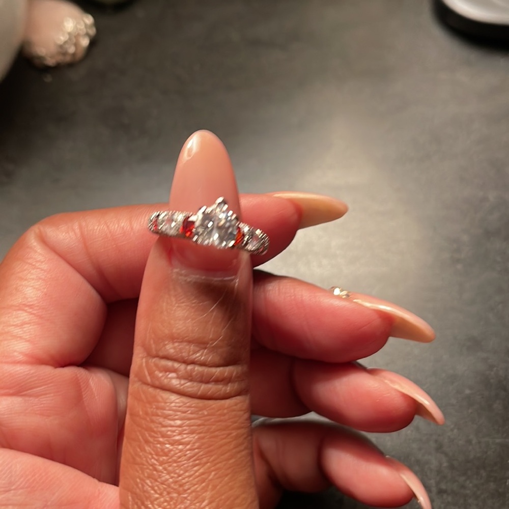 Simulated Ruby wedding ring set - Picture 2 of 3